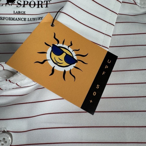 Horn Legend HL Sport Size L White Crimson Striped Polo New NWT Preppy Soft Clean - Picture 7 of 12